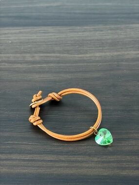 Heart Charm Bracelet with Brown Leather